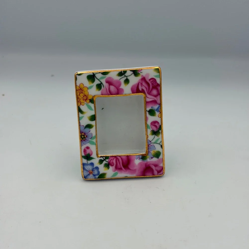 Twos Company Michelle Chintz Miniature Porcelain Floral Picture Frame Gold Trim